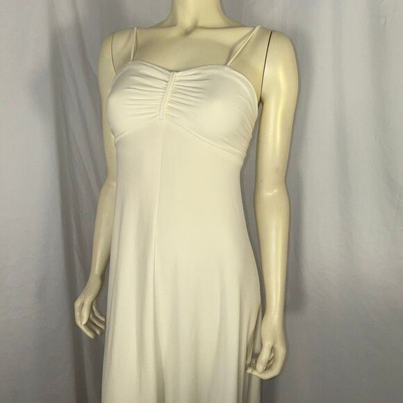 Vintage 1970s Ivory Slip Dress Bias Cut Maxi Gown Ruched Bust Spaghetti Strap Bo - Picture 3 of 15